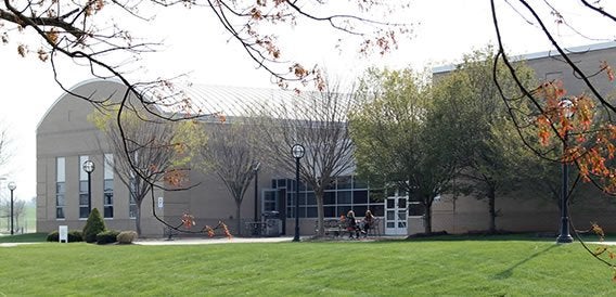 Side of Plecker Center facing the center of campus