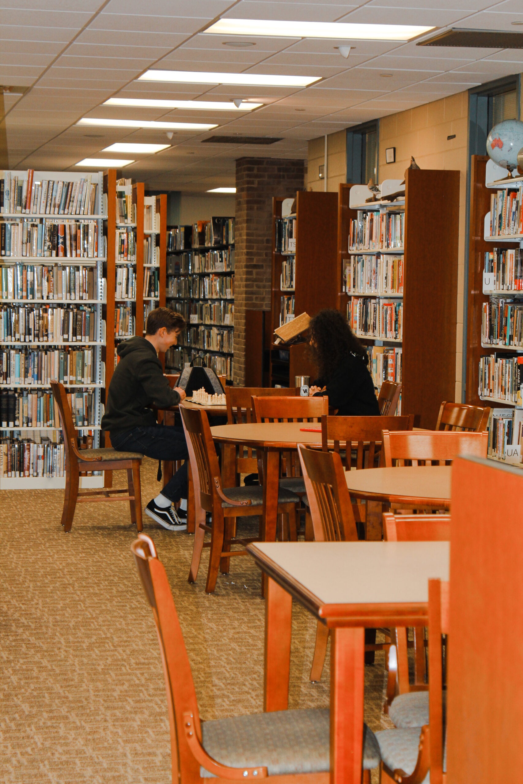 students in library