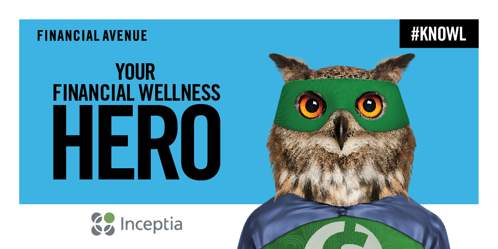 Inceptia marketing image featuring a photo of an owl dressed as a superhero with a mask and cape.