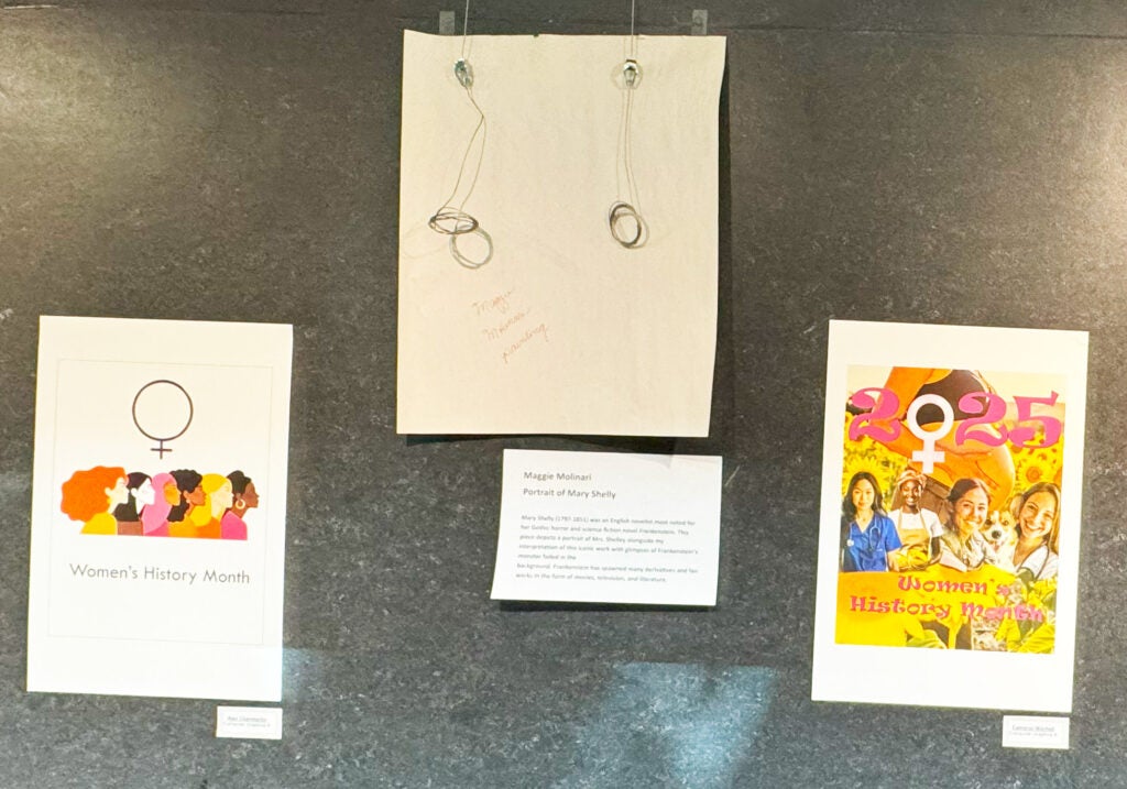 Student works from the Women's History graphics and paintings exhibit