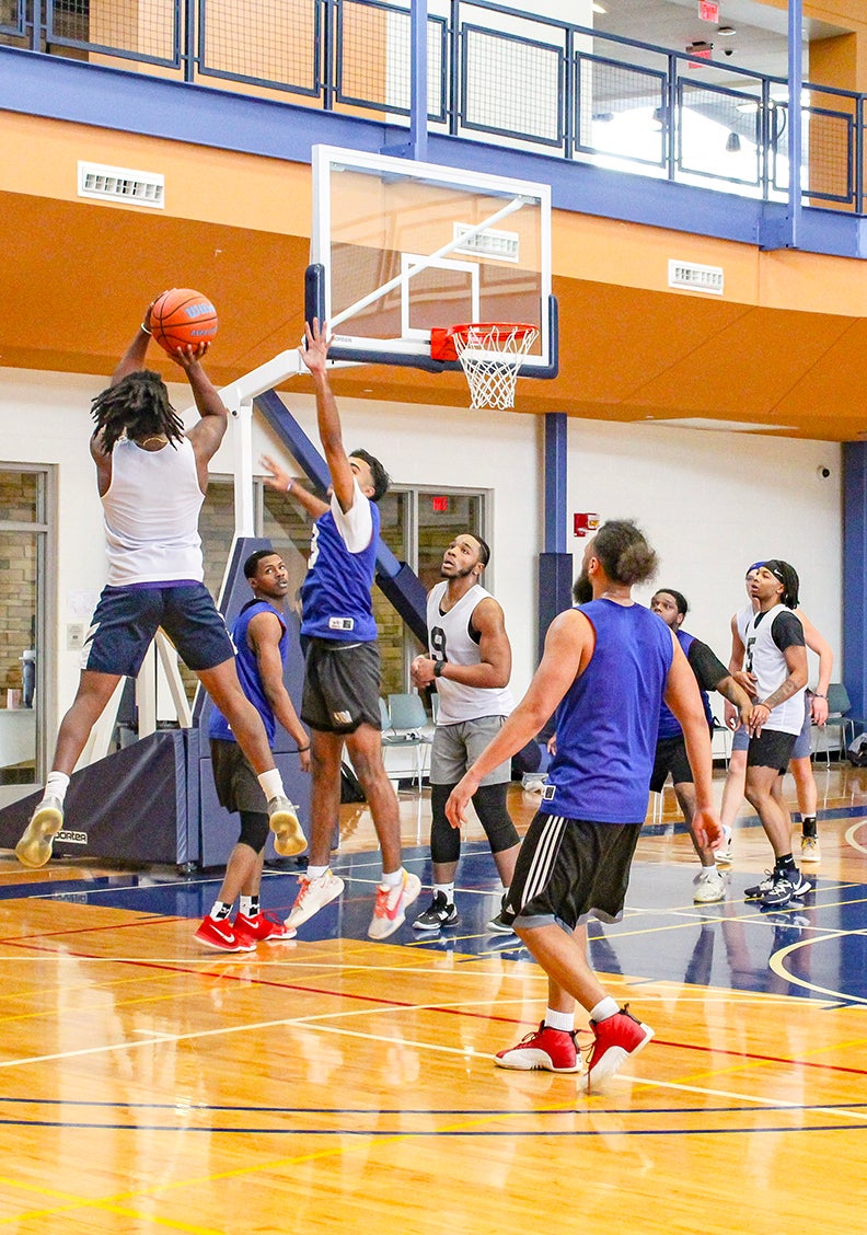 Basketball practice in the gym