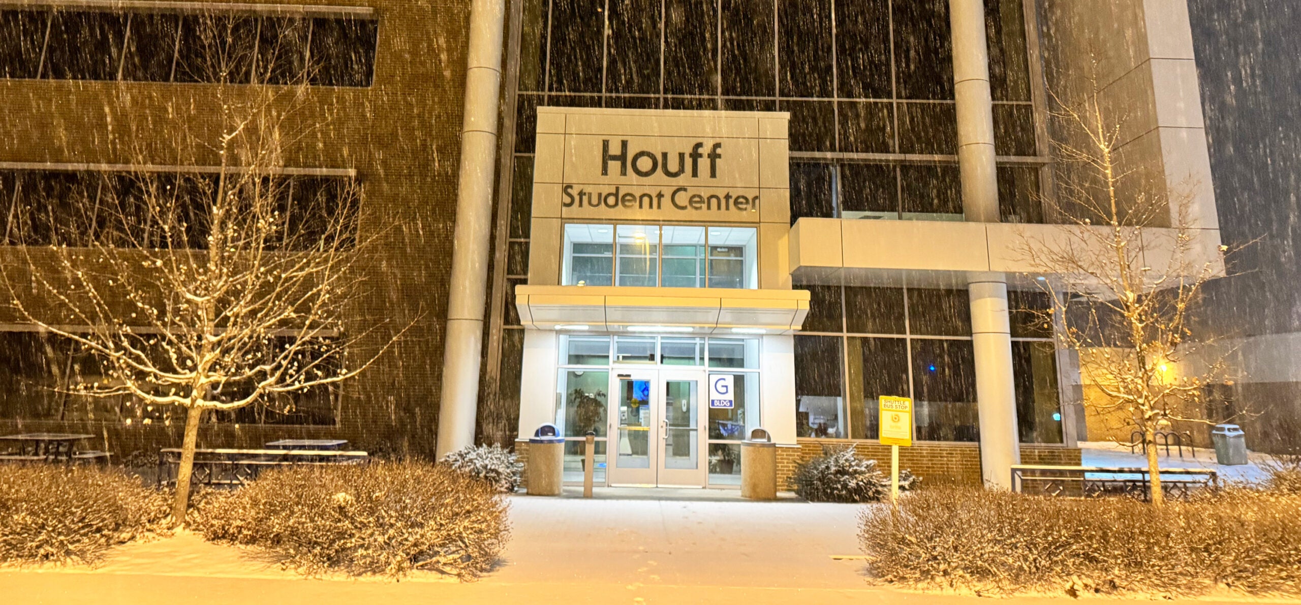 Hoff Student Center in the snow