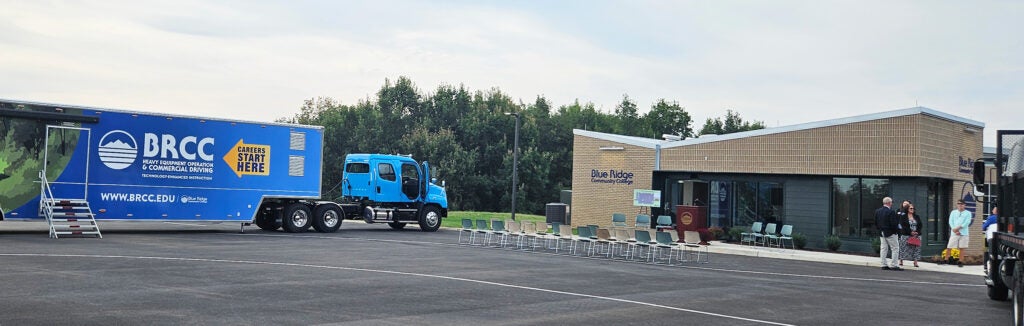 CDL Driving Range office and large blue truck