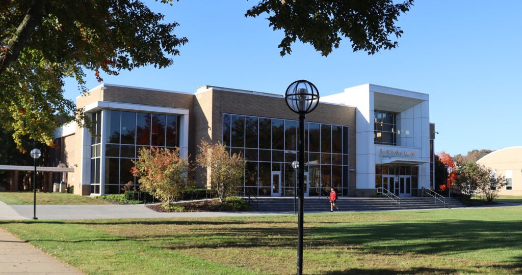 Houff Student Center view from the commons in fall