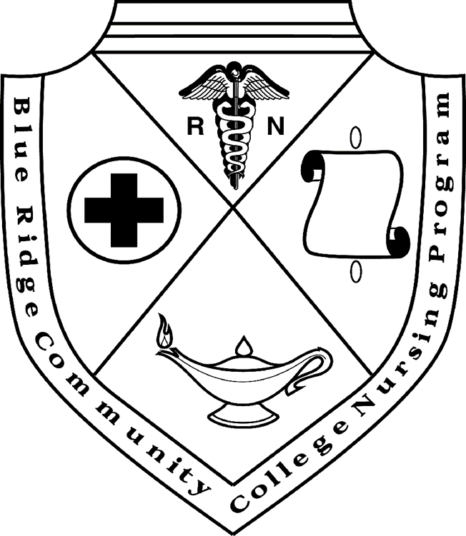 BRCC Nursing Program logo containing a cadeuceus, cross, scroll, and lamp