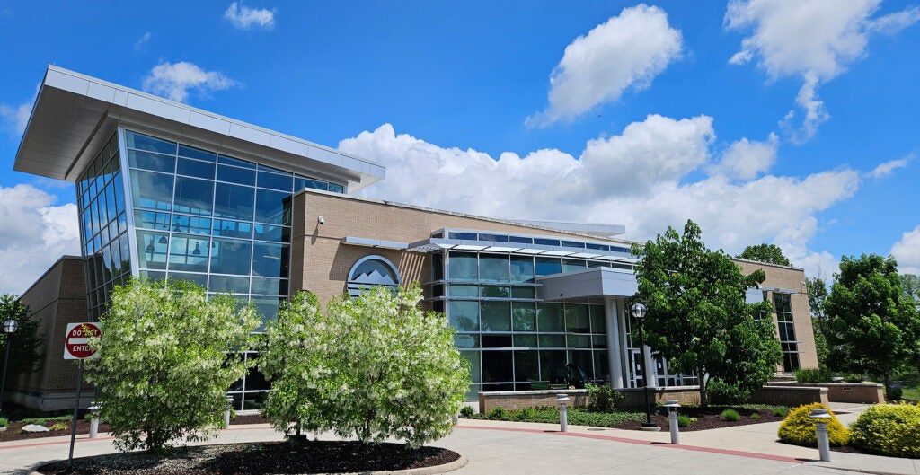 Rec Center main entrance in spring