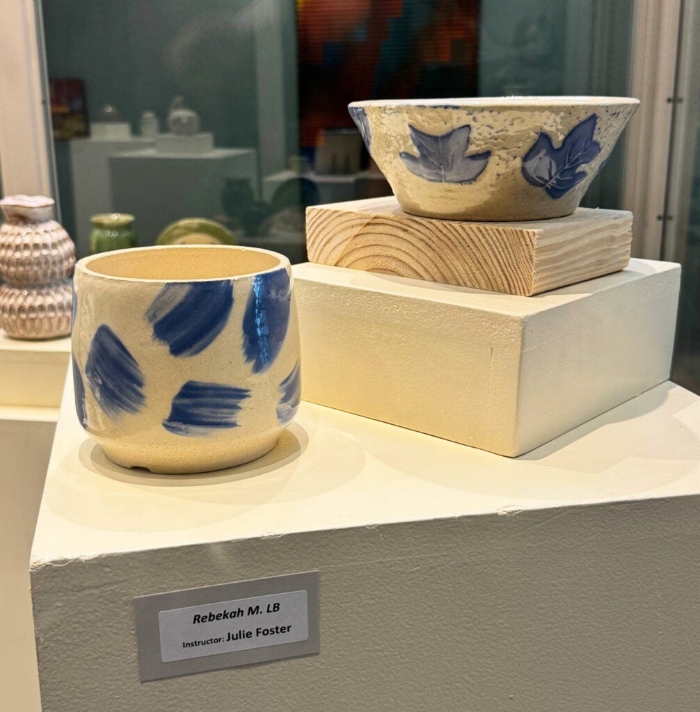 two bowls with blue decoration