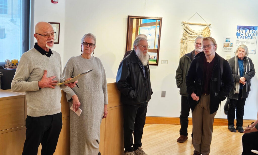 Alden and Ruby at the February 4 presentation in the Fine Arts Center Gallery